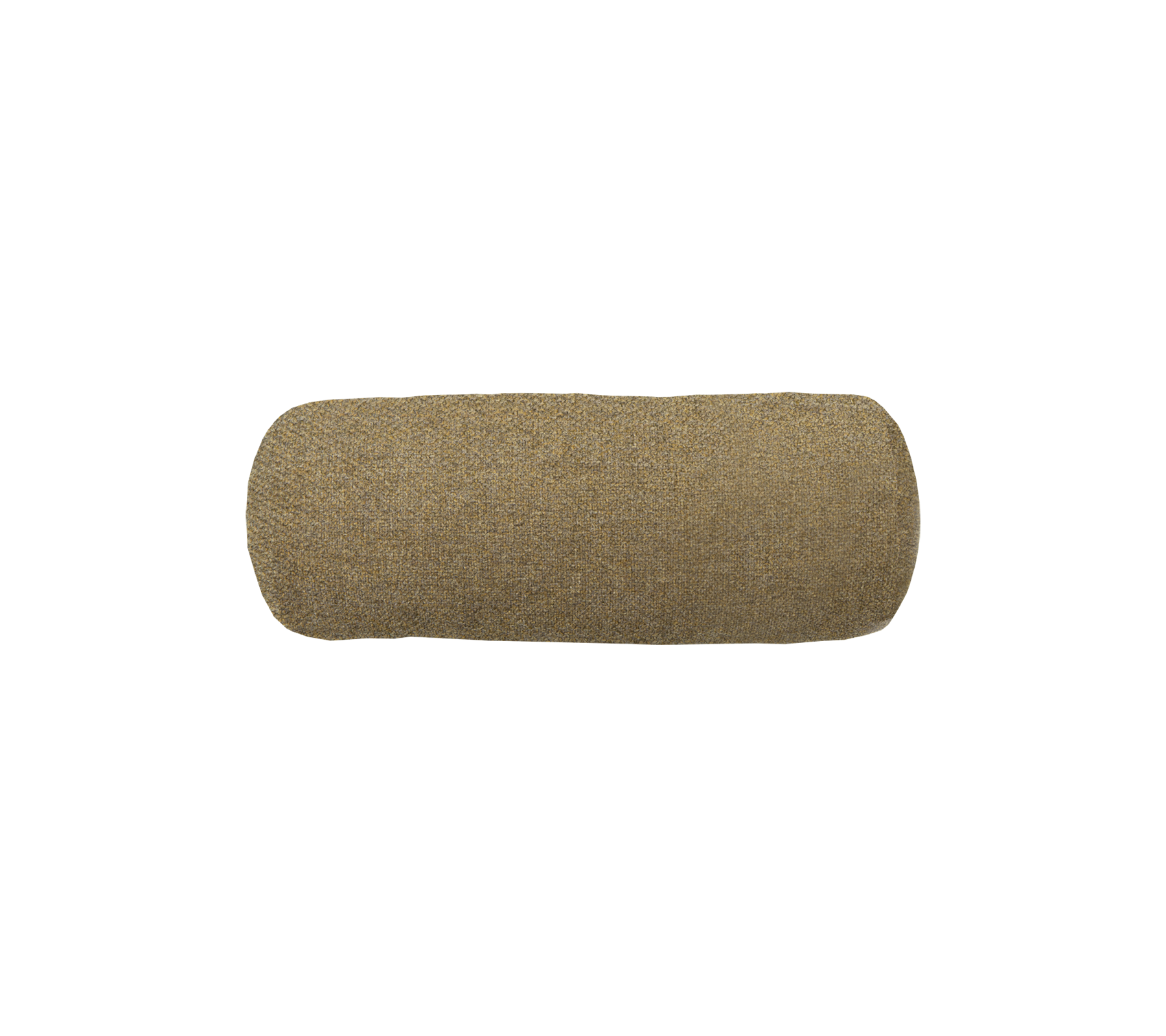 A cylindrical cushion covered in a textured, muted brown fabric.