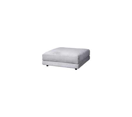 Light gray upholstered ottoman with a square shape and simple design, featuring a smooth surface and subtle cushioning.