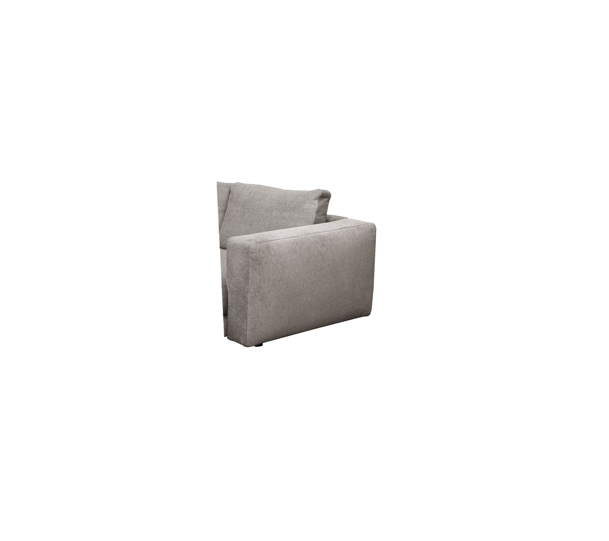 A modern, minimalist armchair in a soft gray fabric, featuring clean lines and a contemporary design. Ideal for stylish seating.