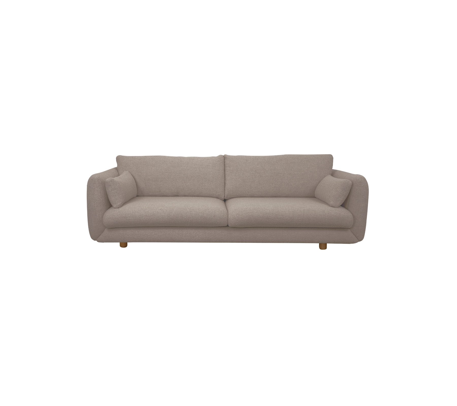Light brown modern sofa with plush cushions.