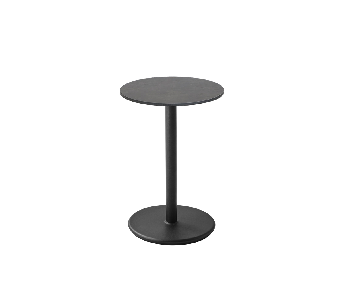 A sleek black side table featuring a circular top and sturdy base, perfect for versatile styling in various spaces.