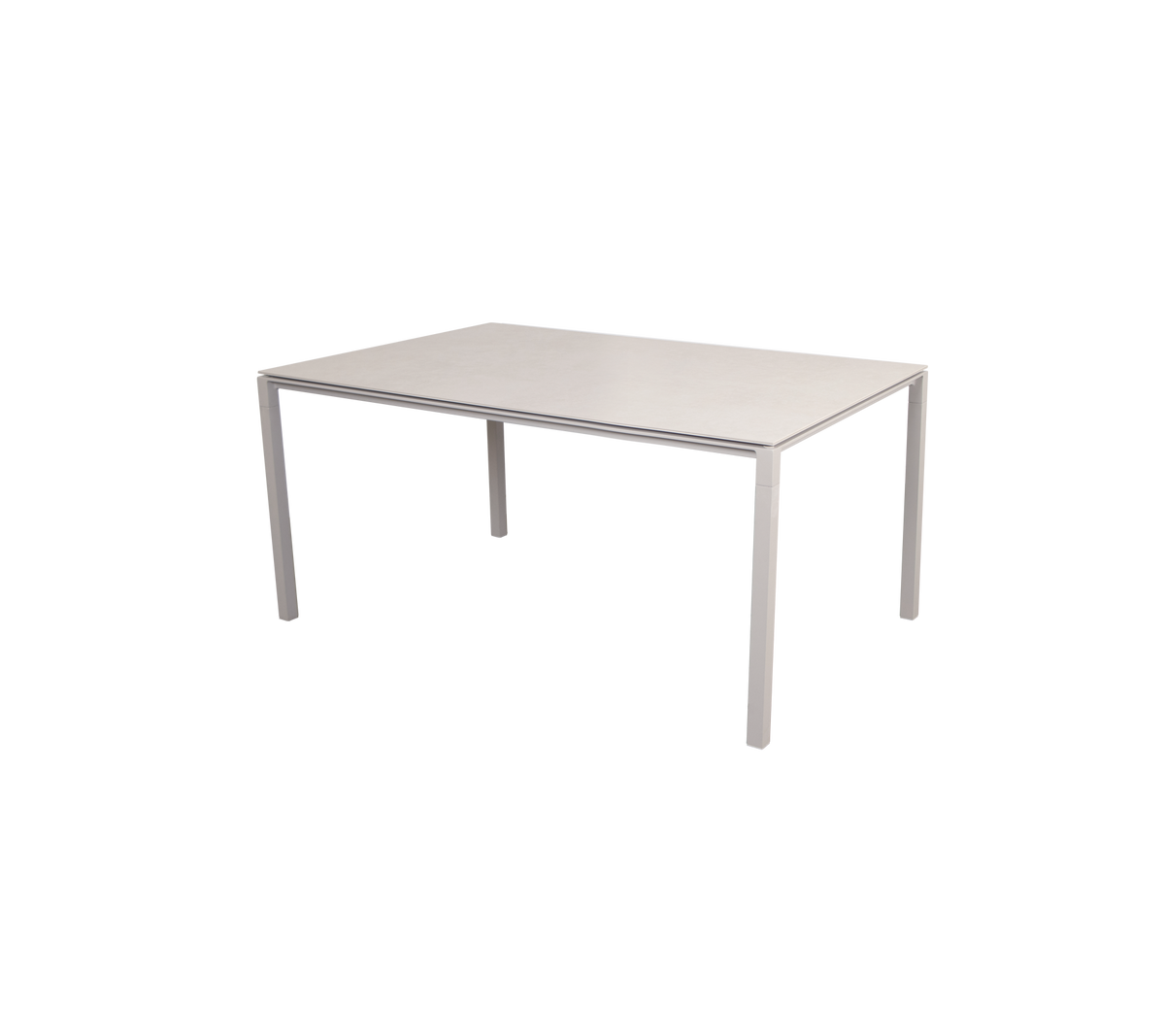 Rectangular table with a smooth, light-colored surface and four sturdy legs, ideal for various uses.