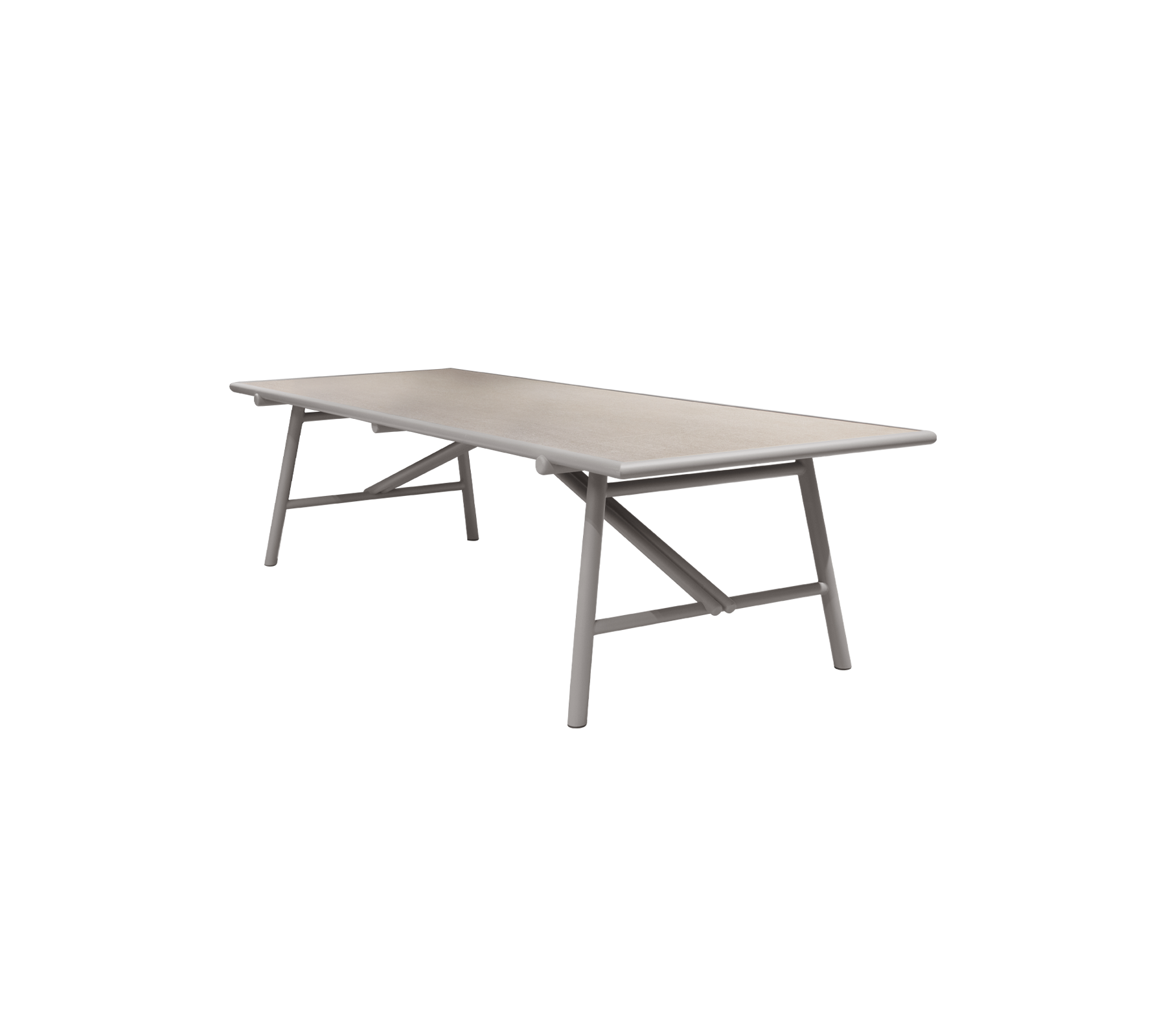 Rectangular table with a smooth surface and sturdy legs, suitable for various settings and activities.