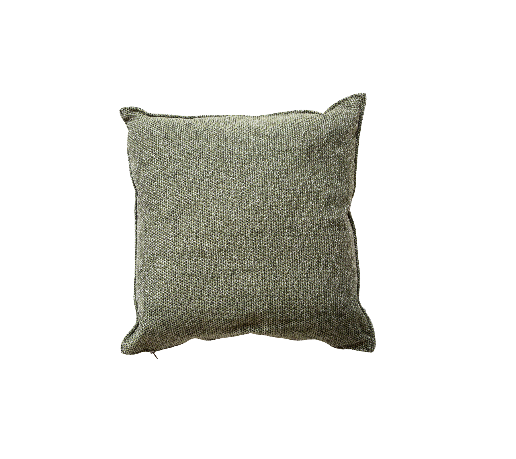 Square cushion in a textured, muted green fabric, adding a cozy touch to any setting. Perfect for comfort and style.
