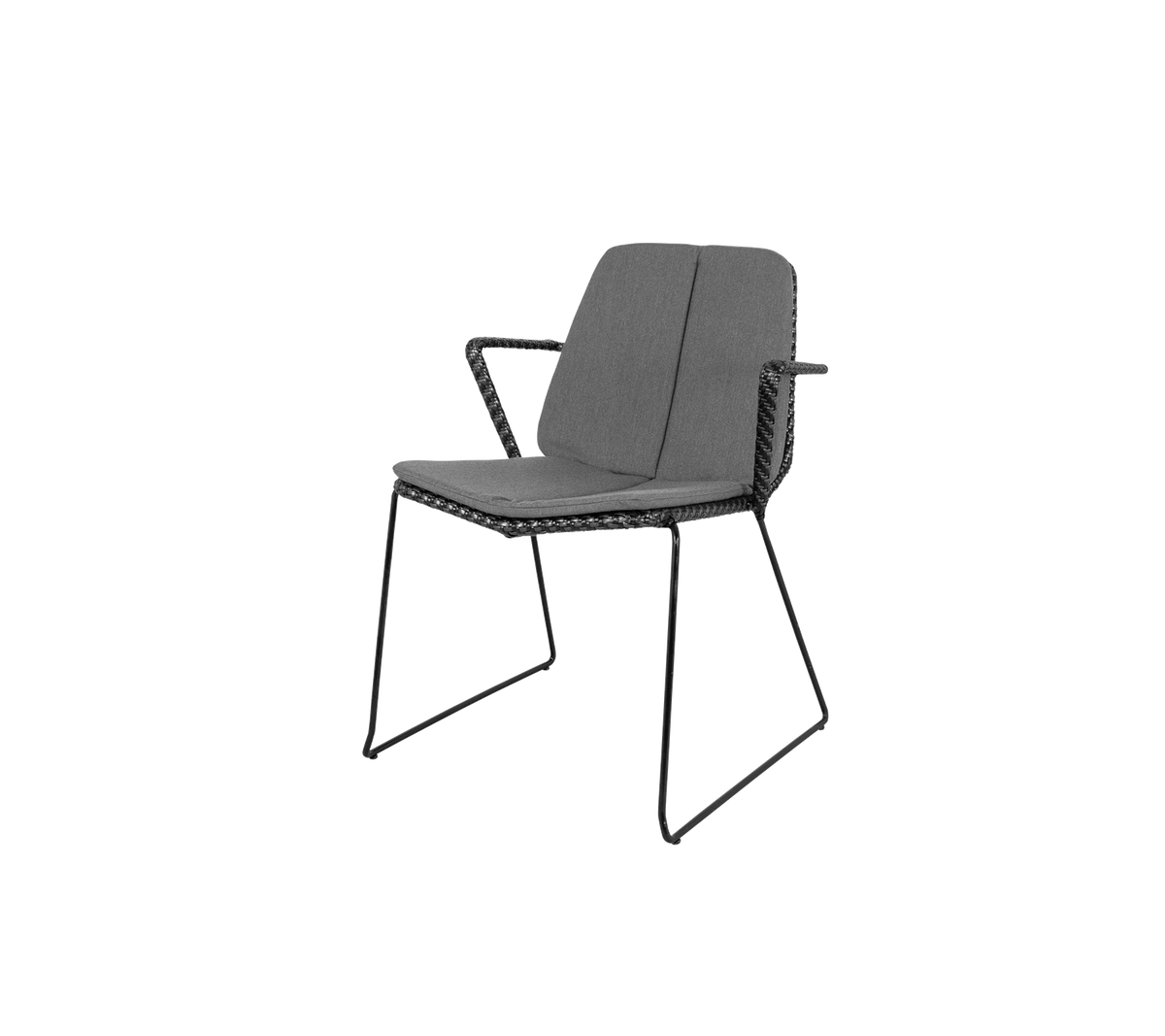 Stylish chair with a sleek design, featuring a comfortable seat and backrest, supported by a sturdy metal frame.