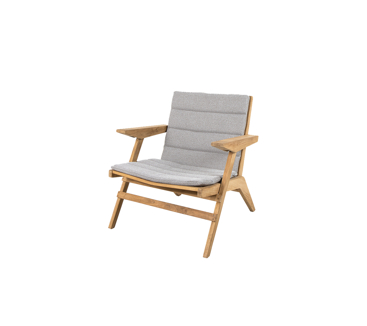 Stylish lounge chair featuring a wooden frame and soft grey cushions, designed for comfort and modern aesthetics.
