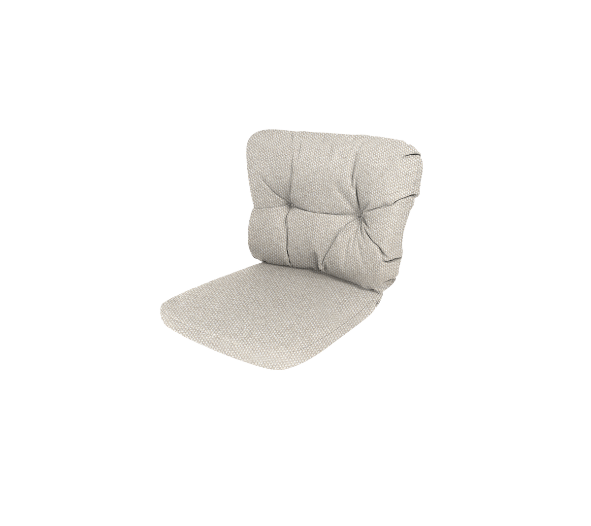 Cushioned chair pad with a textured, light-colored fabric and button-tufted design for comfort and support.