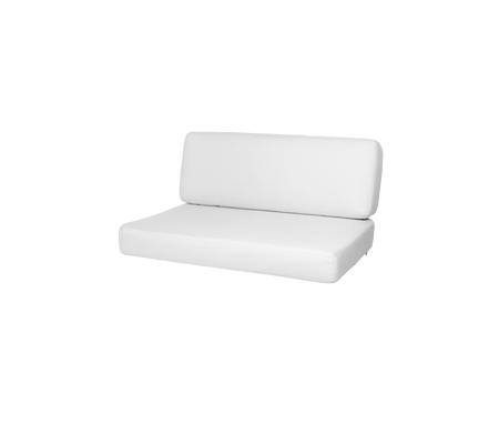 White two-piece sofa with a simple, modern design, featuring a low backrest and a comfortable seat. Ideal for minimalist aesthetics.