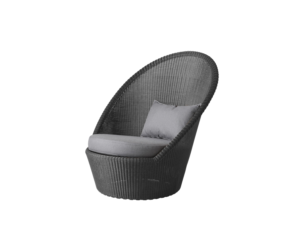 Stylish chair with a curved design, featuring a comfortable cushion and a woven texture in a sleek grey color. Ideal for relaxation.