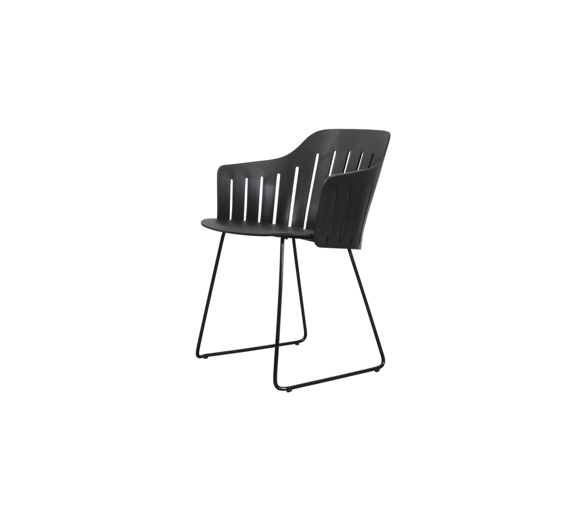 Stylish chair featuring a sleek design with a curved backrest and sturdy metal legs, ideal for modern seating.