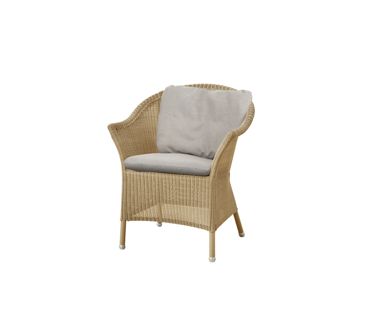 Woven chair with a comfortable gray cushion, featuring a stylish and lightweight design suitable for relaxed seating.