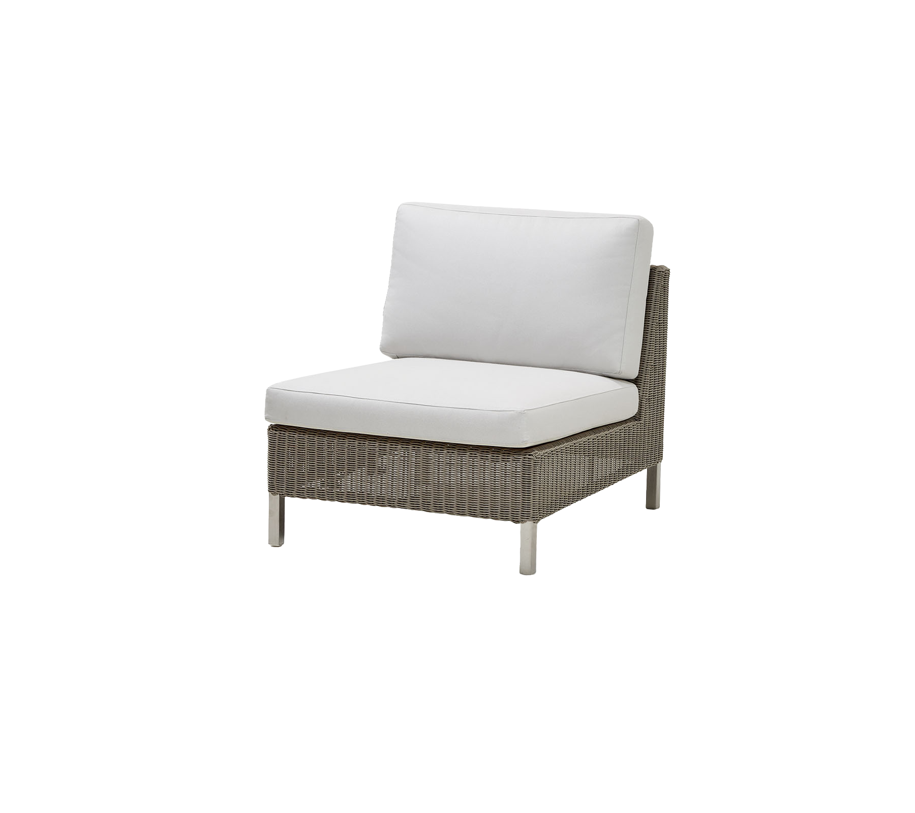 Modern chair featuring a woven base with a comfortable white cushion, ideal for relaxation and style.