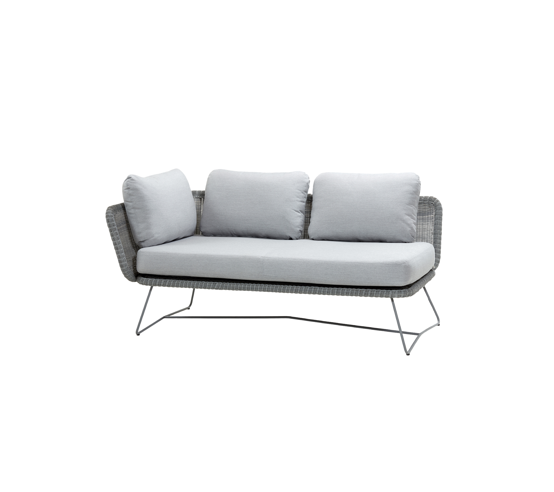Modern sofa with a sleek gray frame and plush light gray cushions, designed for comfort and style. Ideal for any relaxation space.