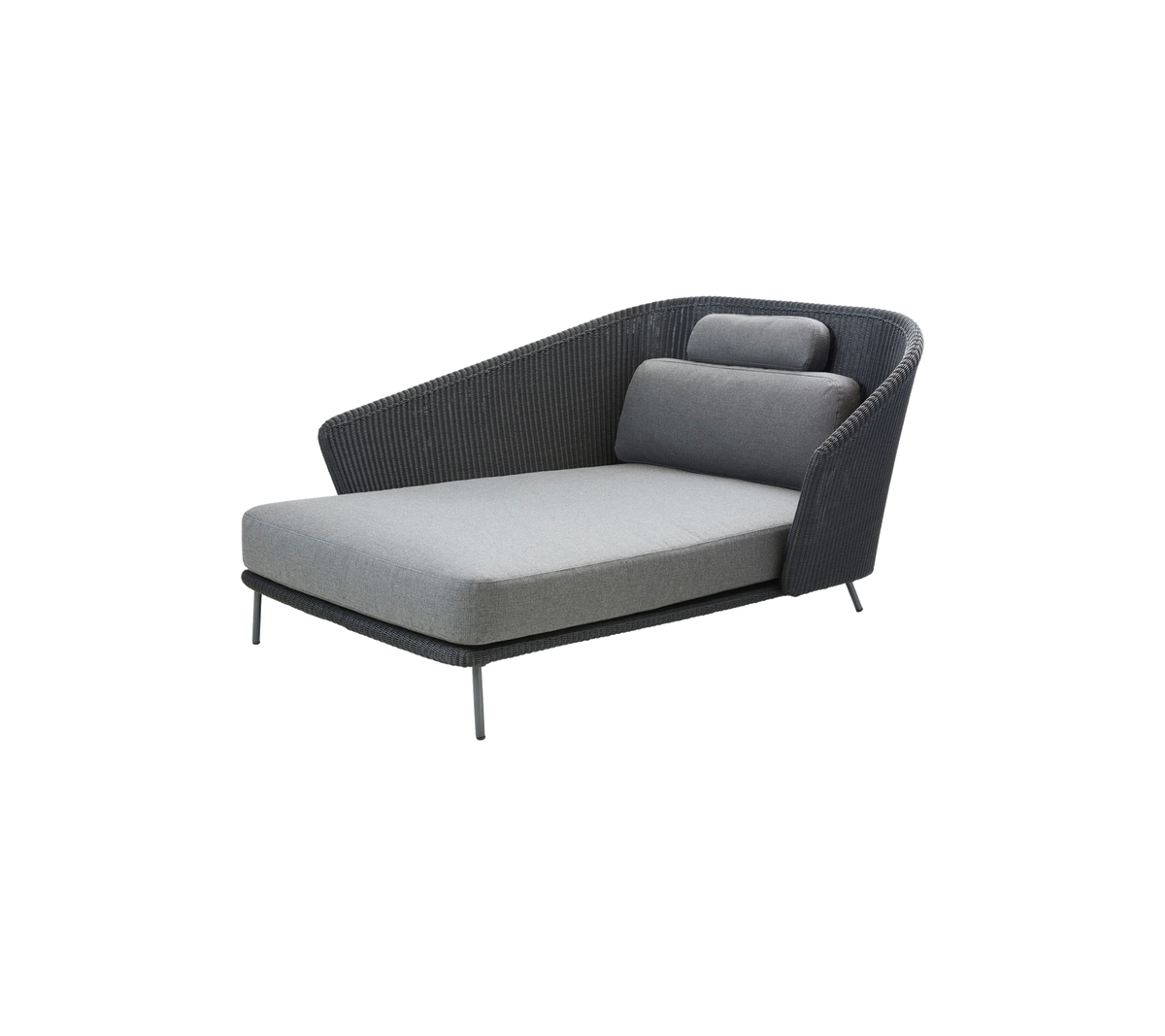A modern lounge chair with a sleek design, featuring a cushioned seat and angled backrest for comfort and style.