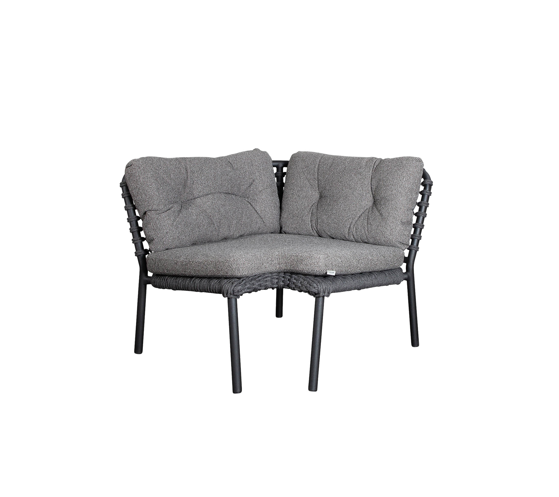 Comfortable gray corner seating with plush cushions and an elegant woven design, perfect for cozy gatherings.