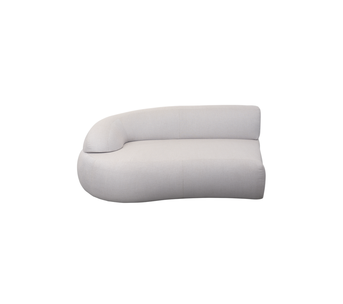 Curved, modern lounge sofa with a minimalist design and soft fabric, offering comfortable seating. Ideal for contemporary spaces.