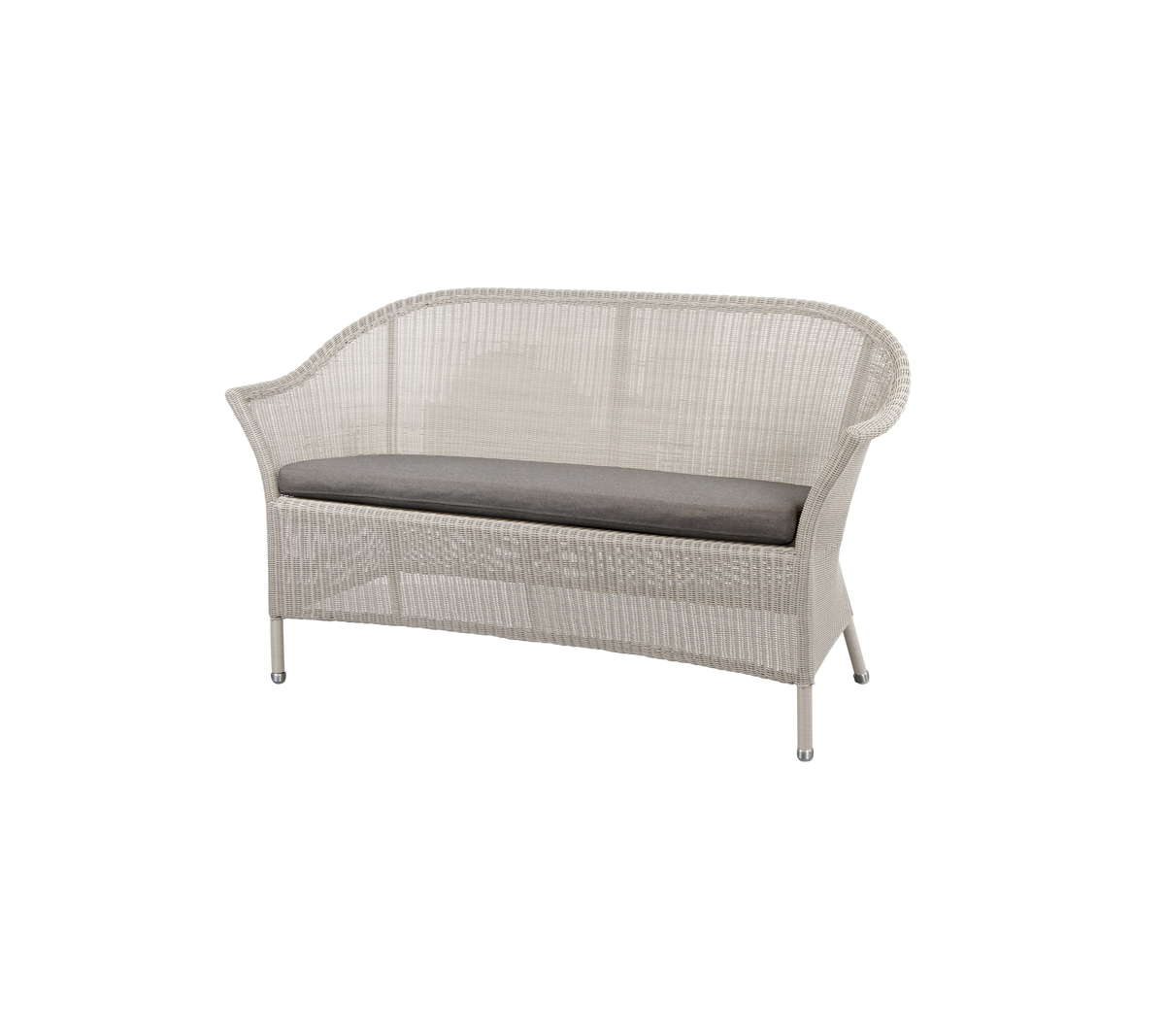 Elegant woven loveseat with a soft gray cushion, designed for comfort and style in any seating arrangement.