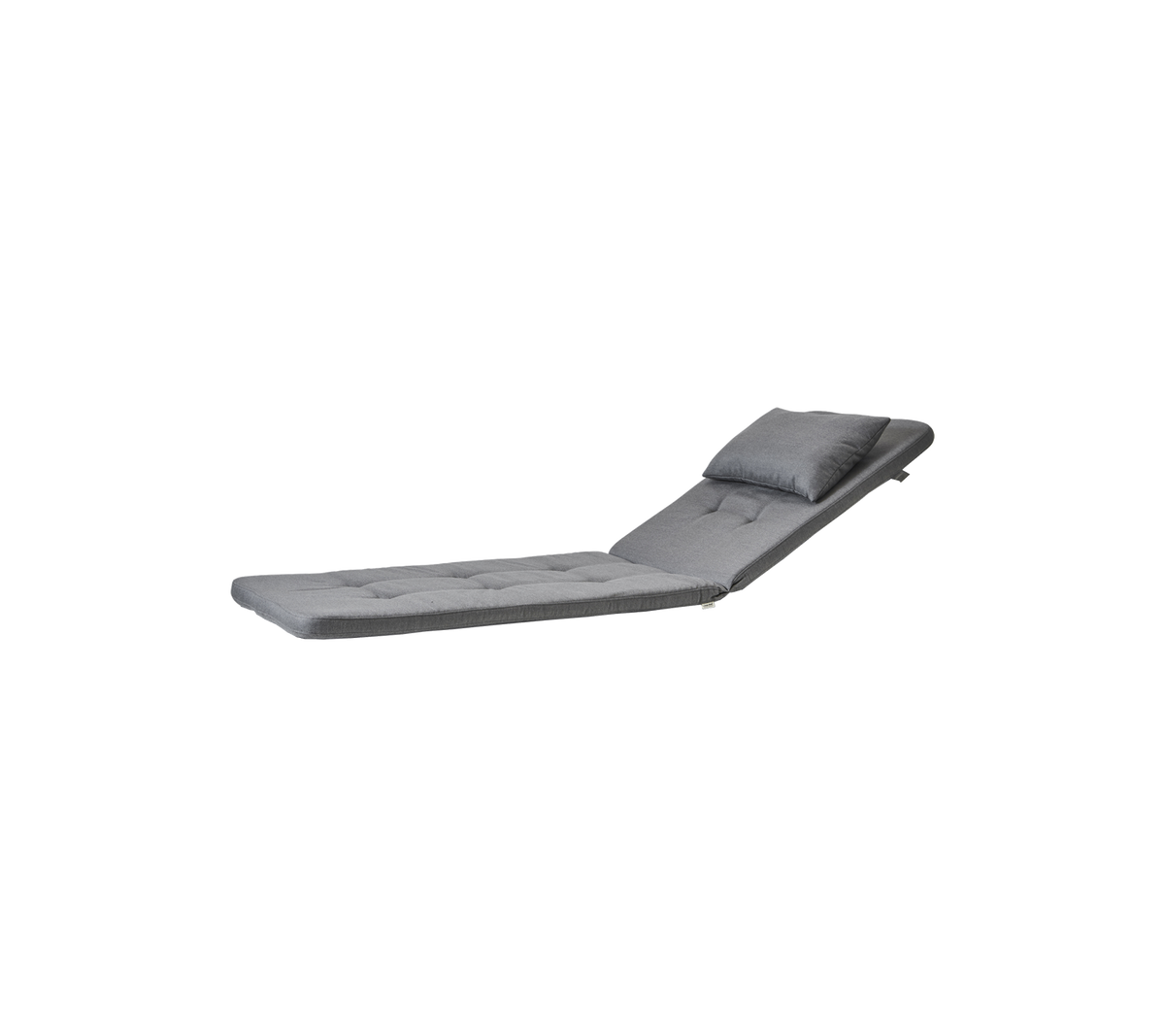 Stylish adjustable chaise lounge in a modern gray fabric, featuring tufted design and a comfortable headrest. Perfect for relaxing.