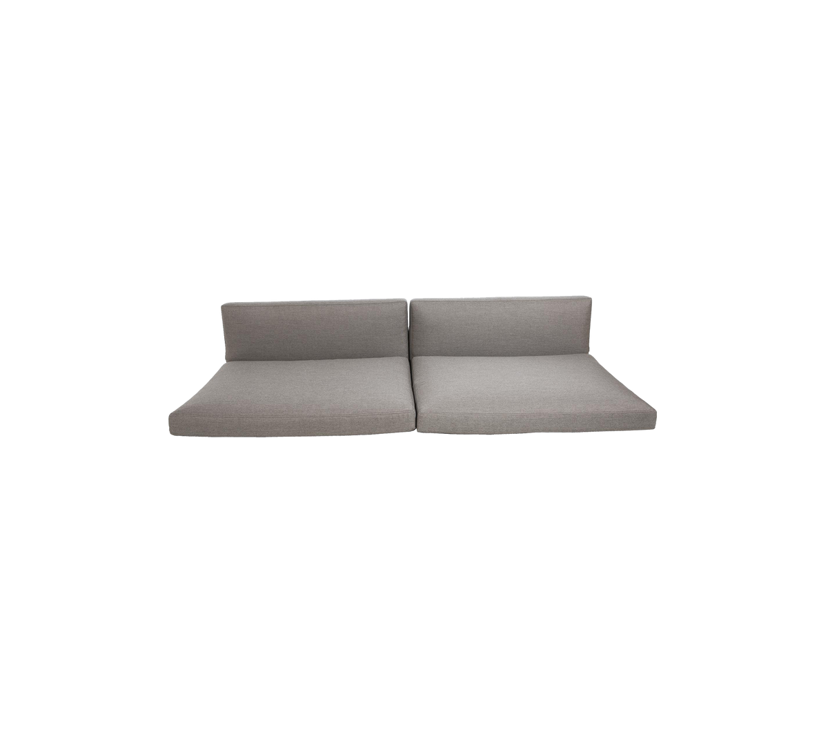 Light grey modular sofa divided into two sections, featuring a minimalist design with clean lines and a contemporary aesthetic.
