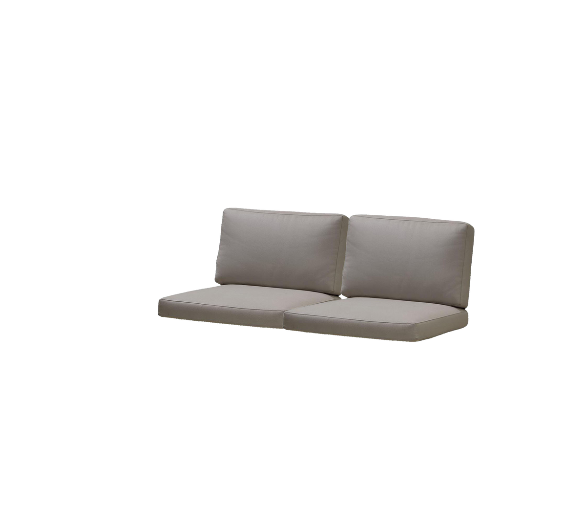 Two-piece sofa with cushioned seats and backrest in a neutral grey color, designed for comfort and style.