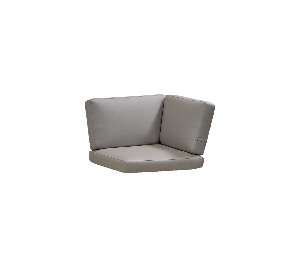 Corner seating cushion in soft gray upholstery, designed for comfort and versatile placement in various settings.