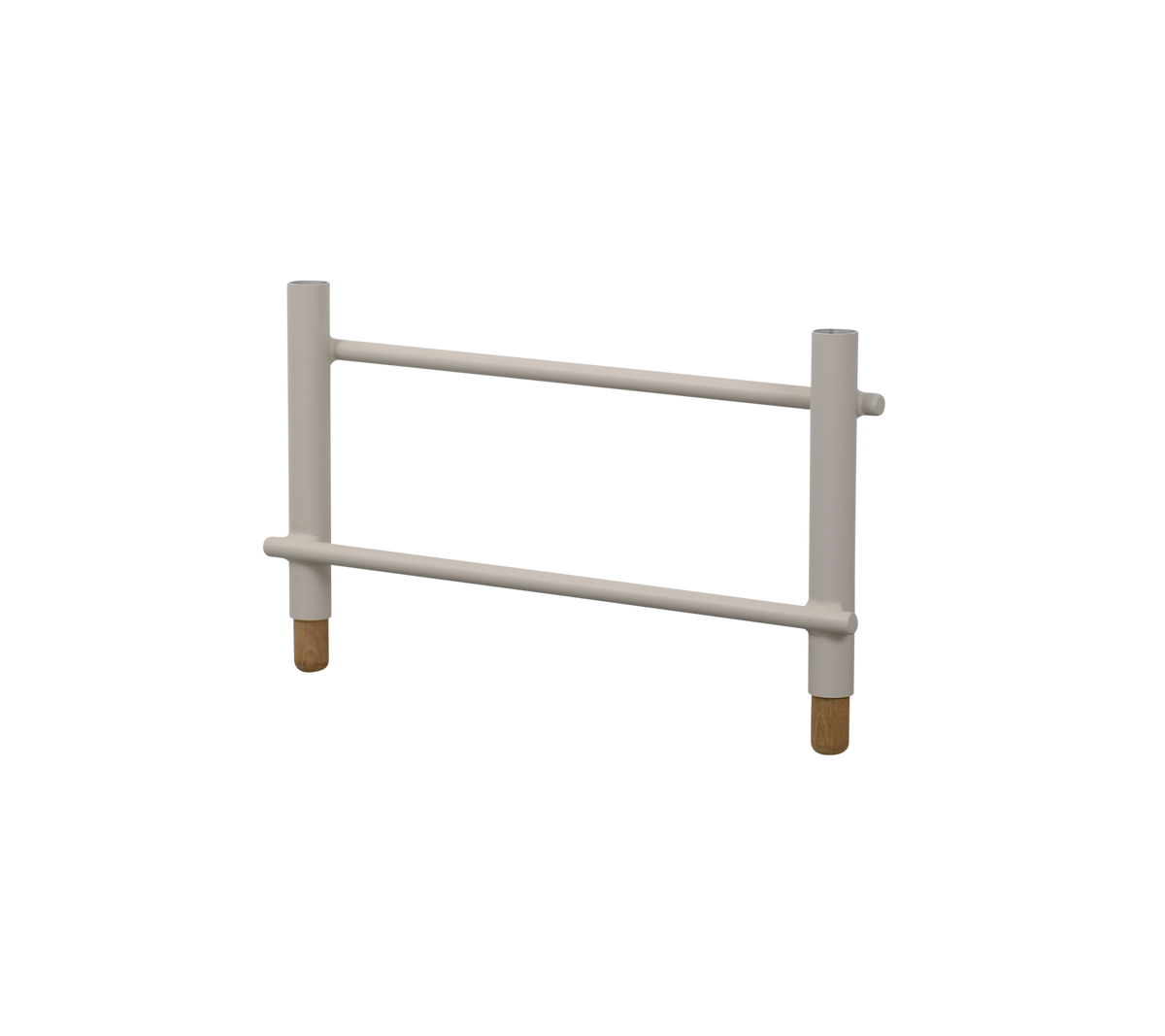 White support frame with two horizontal bars and four cylindrical legs, designed for stability and accessibility.