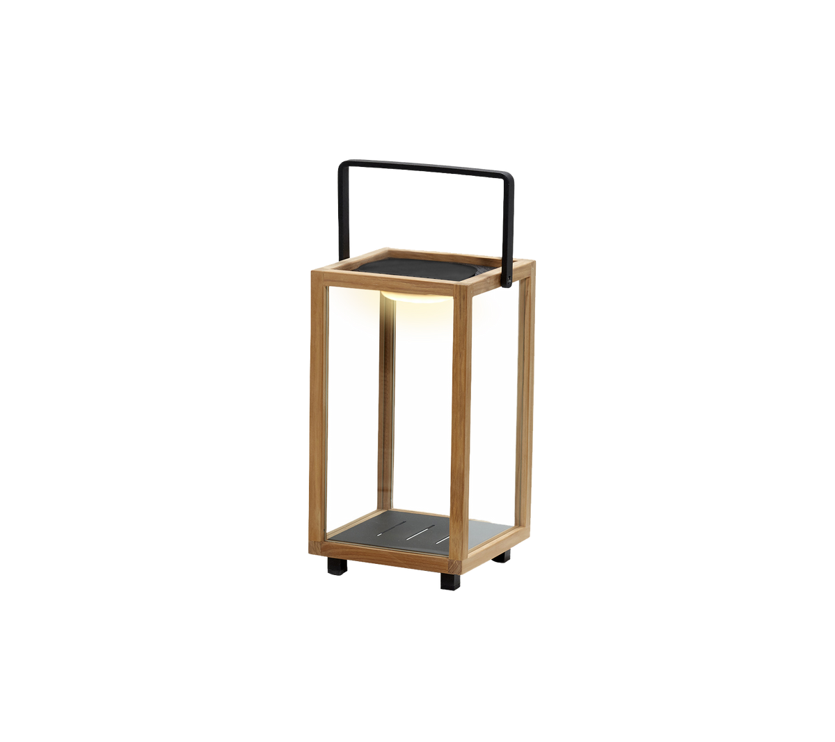 A stylish lantern in wood and metal, featuring a LED light integrated into the design, perfect for adding ambiance.