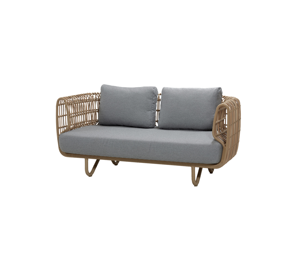 Natural sofa with grey cushions in a modern lounge setting.
