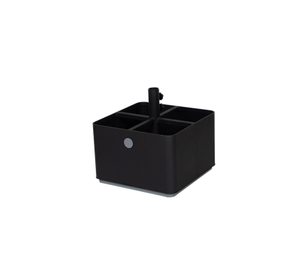 Black storage organizer with multiple compartments and a central divider for various office or home items.