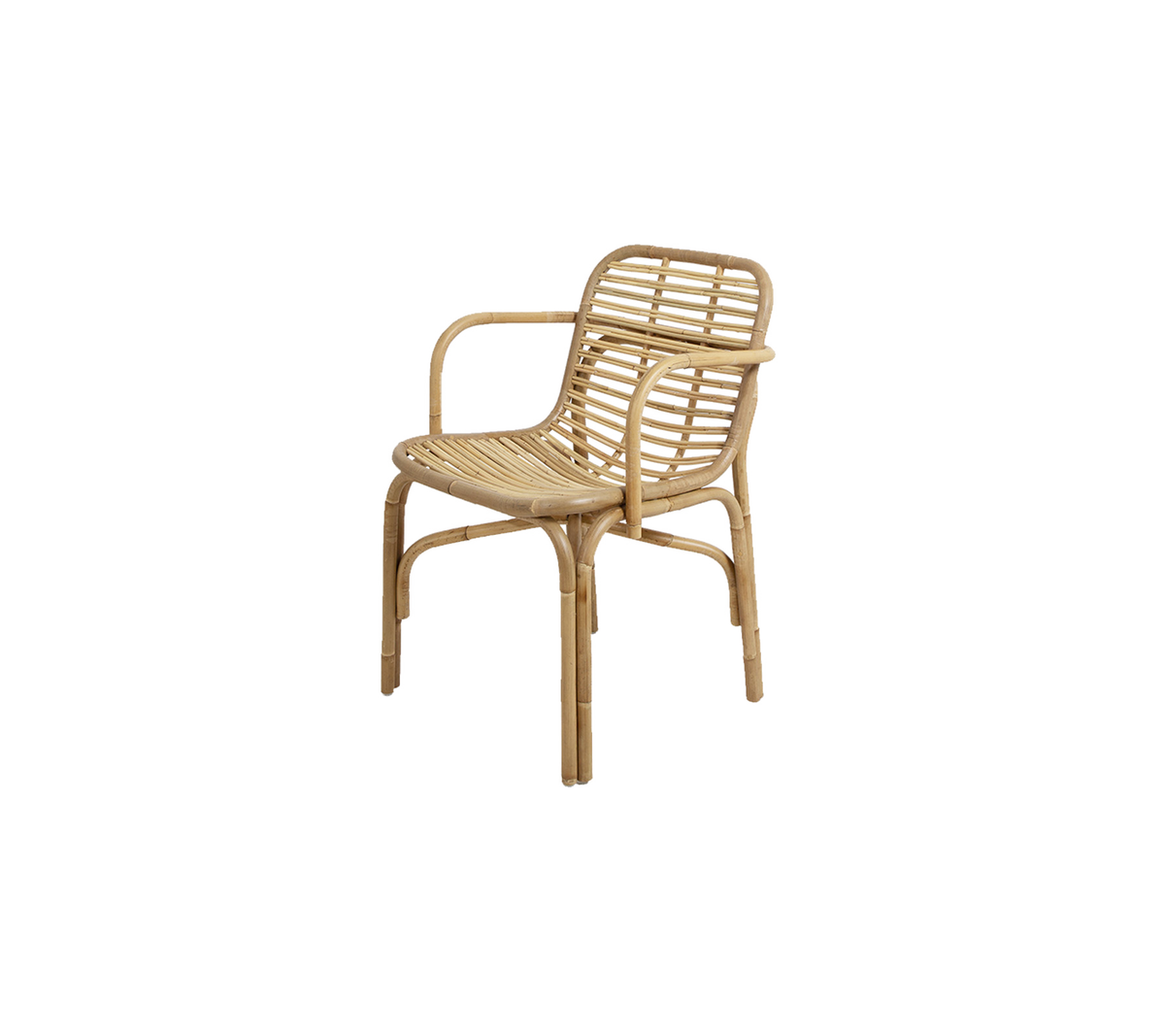 A stylish chair made of woven material with a lightweight design and armrests, perfect for adding a natural touch to any space.