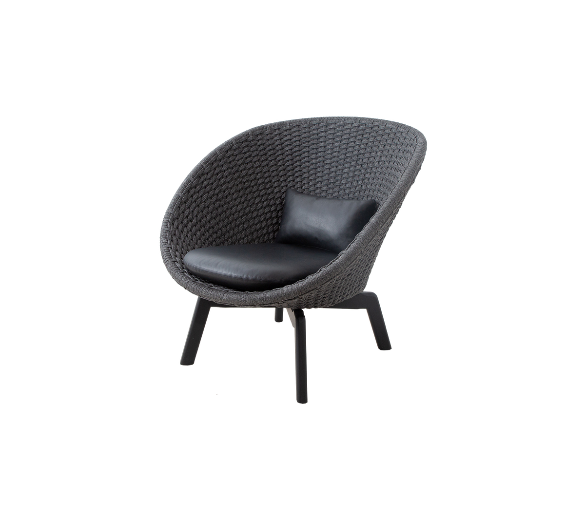 Stylish, rounded armchair with a textured exterior and a sleek leather cushion, perfect for modern decor.
