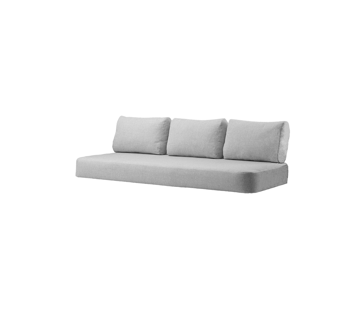 Light gray sofa with three plush cushions, featuring a minimalist design suitable for various interior styles.