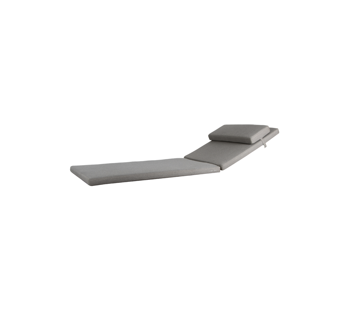 A sleek, modern chaise lounge with a minimalist design in a soft gray upholstery, featuring an adjustable backrest for comfort.