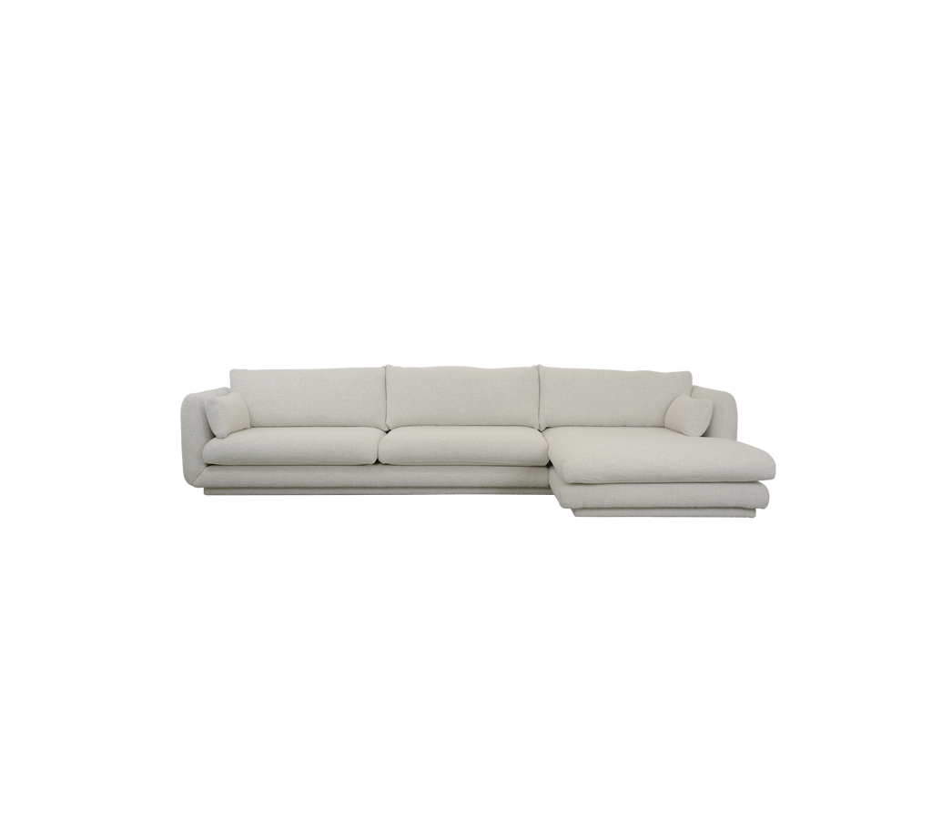 Modern sand-colored sofa with a clean design.