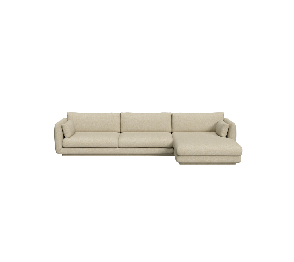 Light brown modern sofa with a sectional design.