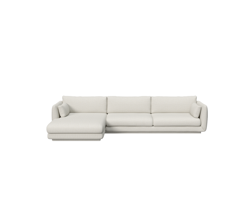 Modern sand-colored sectional sofa with a clean design.