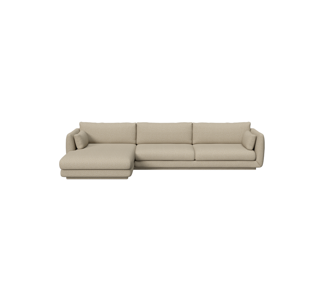 Beige sectional sofa with a sleek modern design.