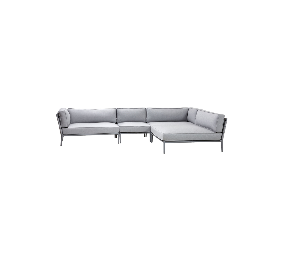 Stylish light grey sectional sofa with modern design, featuring plush cushions and sleek framing for comfortable seating.