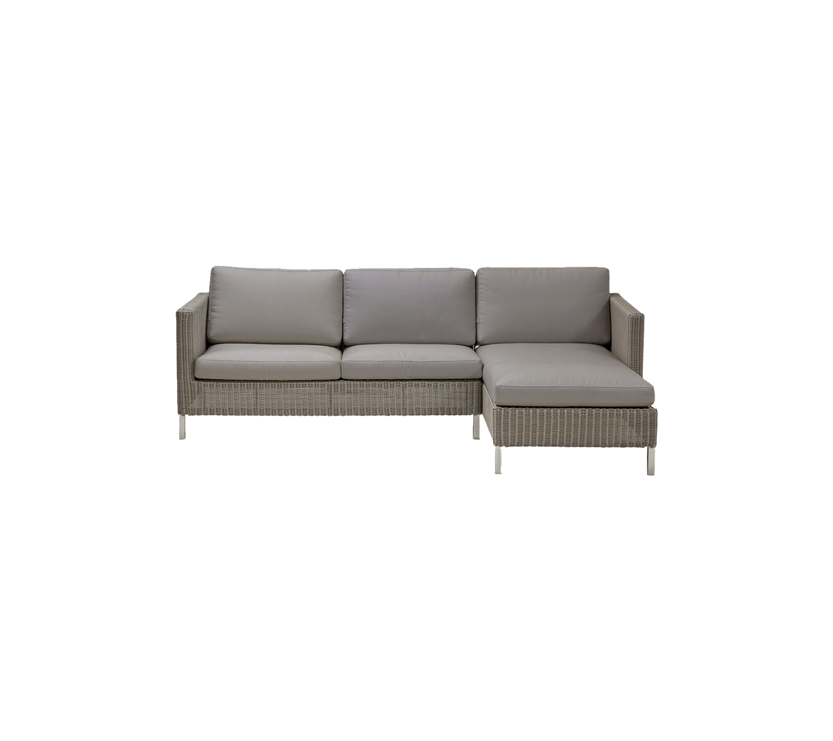 Modern sectional sofa featuring a light gray color and comfortable cushions with a sleek design and woven texture.