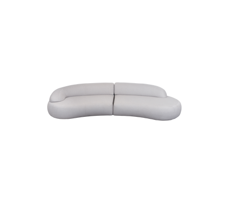 Curved, modern sofa design in a soft, neutral color with a sleek, minimalist aesthetic. Ideal for contemporary interiors.