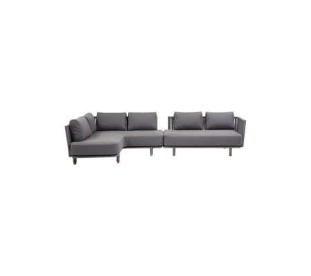 Modern gray sectional sofa with plush cushions and wooden legs, designed for comfort and style. Perfect for any living space.