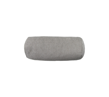Gray cylindrical cushion with a textured fabric surface, ideal for providing support and comfort.