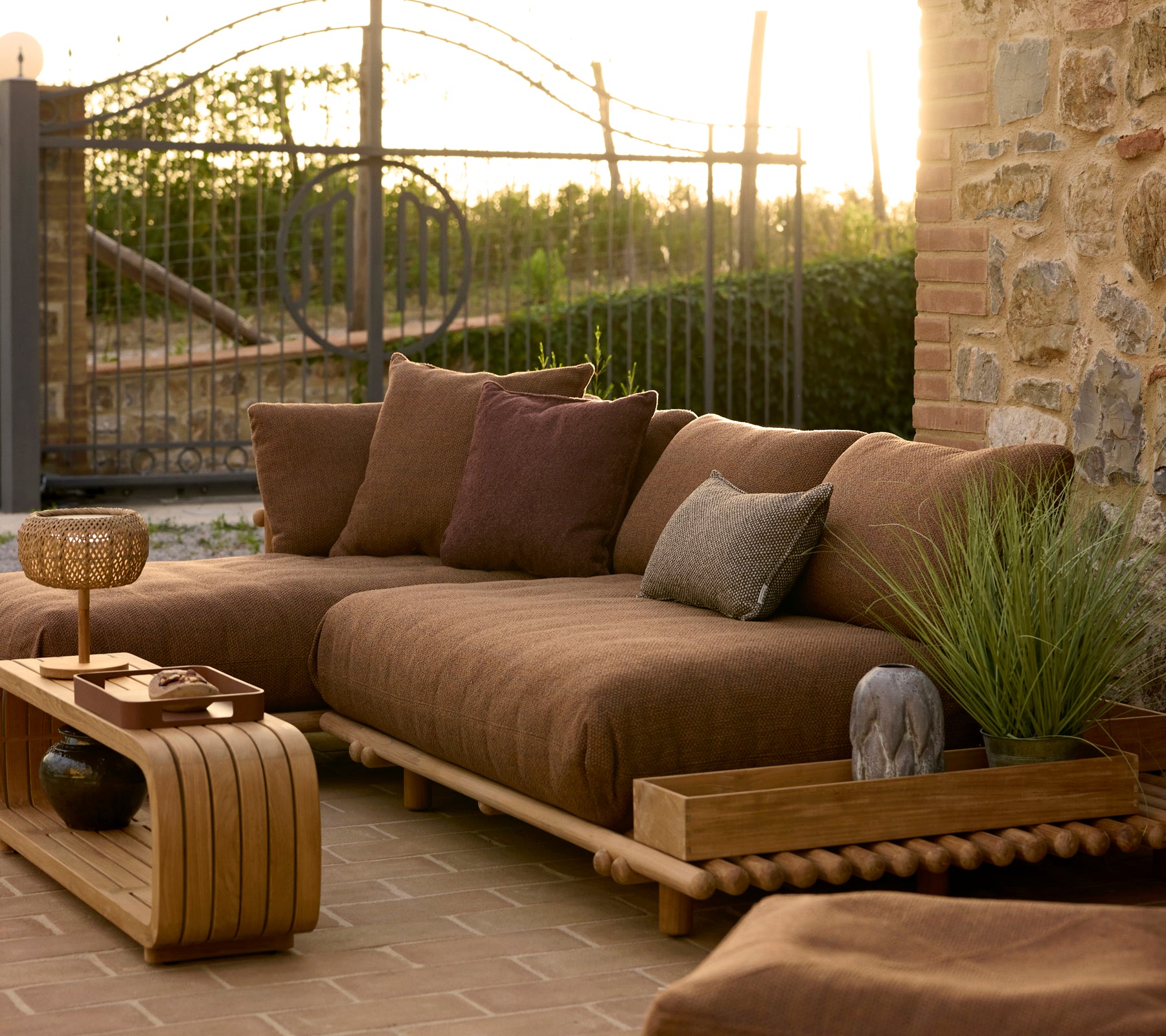 Sticks platform, sofa w/ chaise lounge